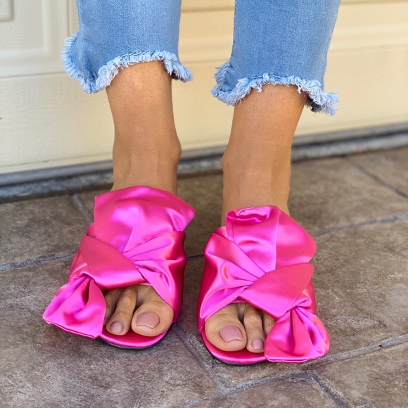 Barbie Pink Satin Oversized Bow Slip On Mule Slide - Picture 4 of 6